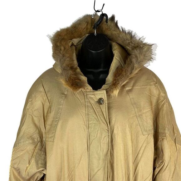 Vintage 80s J Gallery Red Fox Trim Coat Parka Womens Size M Gold - Picture 2 of 11